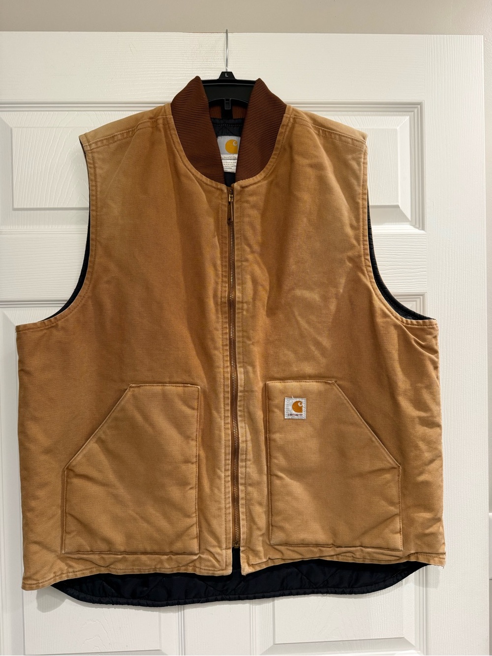 Vintage Carhartt Quilted duck Canvas Zip Up Vest mens XLT big & tall V01 brown